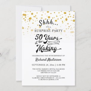 Invitation 50e anniversaire Surprise Party Retro Gold Confett
