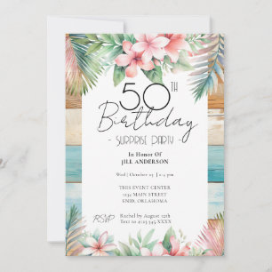 Invitation 50e anniversaire Surprise Party Tropical