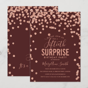 Invitation 50e Anniversaire Surprise Rose Gold Bourgogne