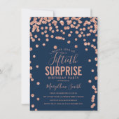 Invitation 50e Anniversaire Surprise Rose Gold Navy Bleu (Devant)
