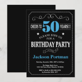 Invitation 50e anniversaire Tableau noir et bleu (Devant / Derrière)