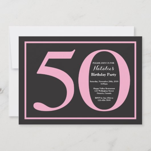 Invitation 50e Anniversaire Tableau Noir et Rose (Devant)