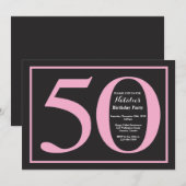 Invitation 50e Anniversaire Tableau Noir et Rose (Devant / Derrière)