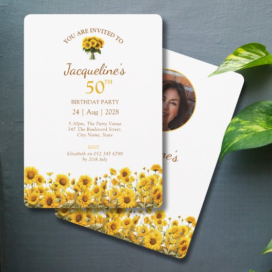 Invitation 50e anniversaire Tournesol Rustique photo florale