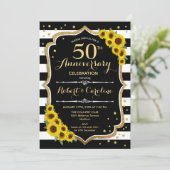 Invitation 50e Anniversaire - Tournesols Rayures Noir Blanc (Debout devant)