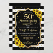 Invitation 50e Anniversaire - Tournesols Rayures Noir Blanc (Devant / Derrière)