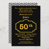 Invitation 50e,Anniversaire, tout âge, noir, or, chevron (Devant / Derrière)