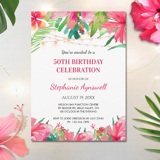 Invitation 50e anniversaire Tropical String Lights Hawaiian
