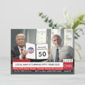 Invitation 50e anniversaire Trump 🎙️ Hommes Funny TV News Ga (Debout devant)
