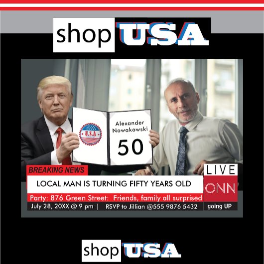 Invitation 50e anniversaire Trump 🎙️ Hommes Funny TV News Ga