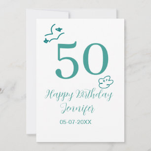 Invitation 50e anniversaire turquoise nom nuages dessinés à l