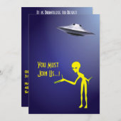 Invitation 50e anniversaire 👽 UFO Alien parti d'enlèvement (Devant / Derrière)