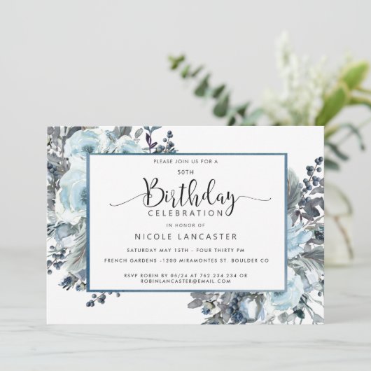 Invitation 50e anniversaire unique de la flore bleue (Debout devant)