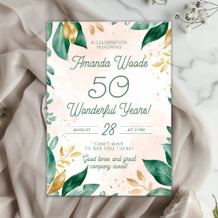 Invitation 50e anniversaire verdoyant d'or