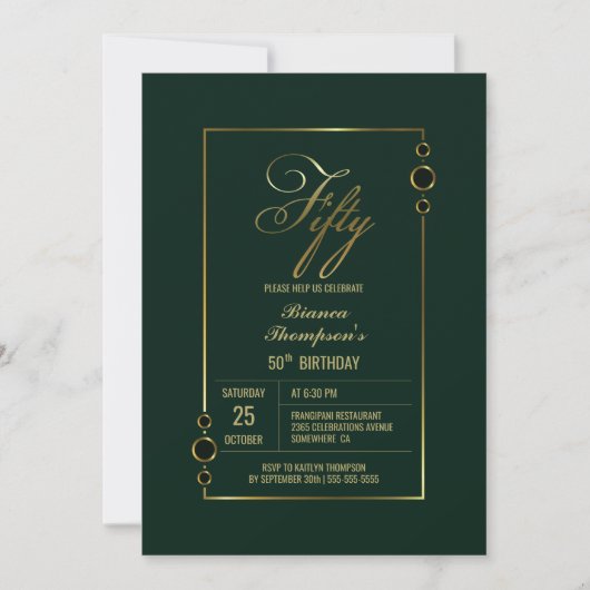Invitation 50e anniversaire Vert avec Gold Frame Party (Devant)