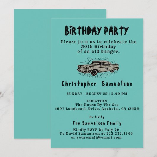 Invitation 50e anniversaire Vieux Banger Voiture passionné Vi (Devant / Derrière)