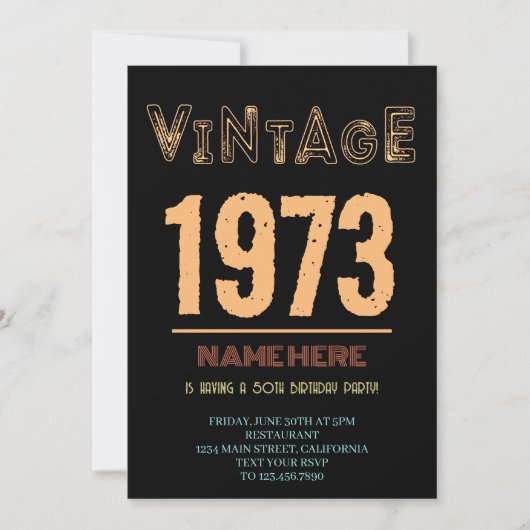 Invitation 50e anniversaire Vintage 1973 Parti Anniversaire (Devant)