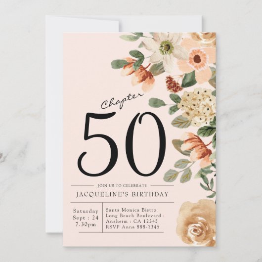 Invitation 50e anniversaire Vintage Floral (Devant)