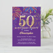 Invitation 50e anniversaire violet et or arc-en-ciel feux (Debout devant)