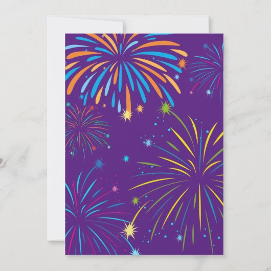 Invitation 50e anniversaire violet et or arc-en-ciel feux (Dos)