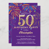 Invitation 50e anniversaire violet et or arc-en-ciel feux (Devant / Derrière)