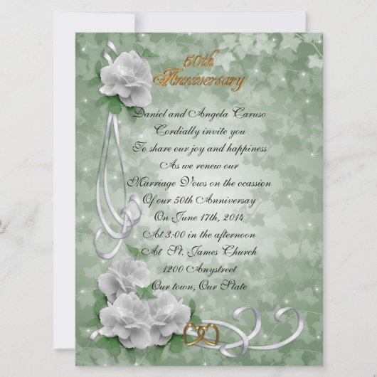 Invitation 50e anniversaire vow renouveau roses blanches (Devant)
