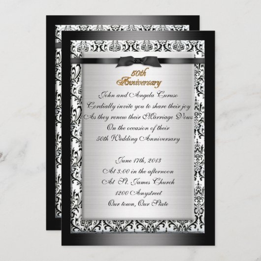 Invitation 50e anniversaire vow renouvellement formel noir &  (Devant / Derrière)