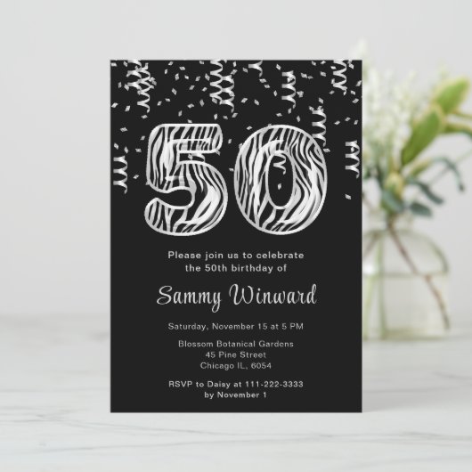 Invitation 50e anniversaire Zebra Imprimer Ballons avec Confe (Debout devant)