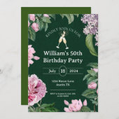 Invitation 50e aquarelle Fleurs élégantes Anniversaire (Devant / Derrière)