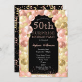 Invitation 50e Arche à ballons Rose à huile d'or surprise (Devant / Derrière)