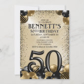 Invitation 50e Ballons Black Gold Anniversaire (Devant)