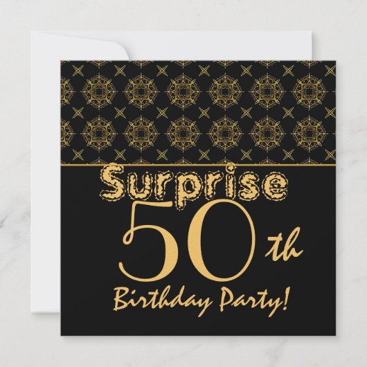 Invitation 50e Birthday Gold Black Vintage (Devant)