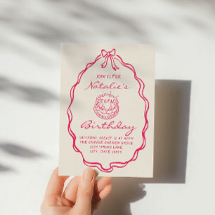 Invitation 50e Bow Hand Drawn Pink Coquette Cinquante Anniver