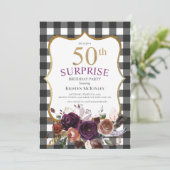 Invitation 50e Buffalo Plaid Purple Floral Parties scintillan (Debout devant)