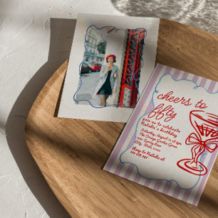 Invitation 50e Champagne colorée dessinée Cinquante Photo Ann