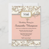 Invitation 50e Cinquantième Glam Gold Pink Art Nouveau Annive (Devant)