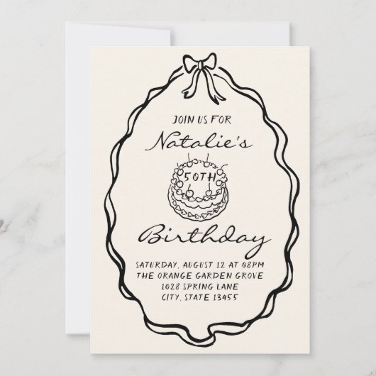 Invitation 50e coquette à main tirée à la main cinquante anni (Devant)