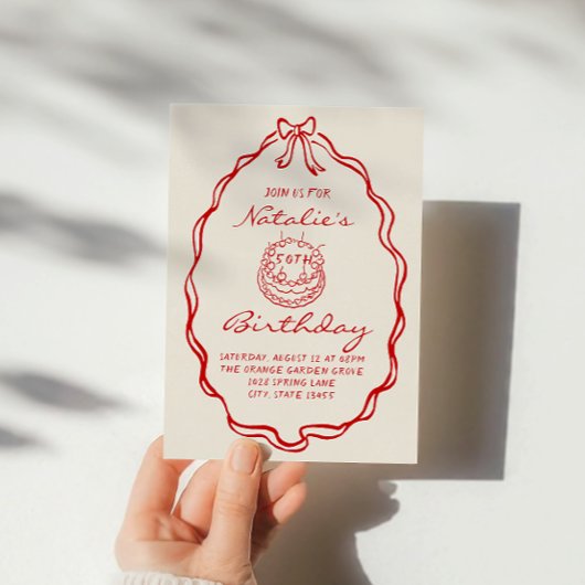 Invitation 50e coquette à main tirée à la main cinquante anni