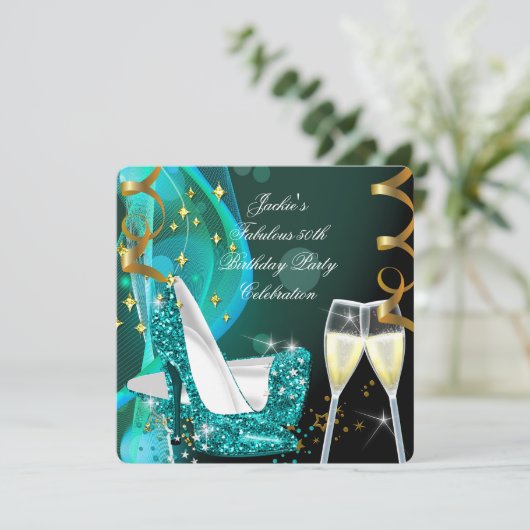 Invitation 50e Fabuleuse Parties scintillant Turquoise hauts  (Debout devant)
