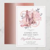 Invitation 50e Fabuleux Rose Parties scintillant d'or Chaussu (Devant / Derrière)