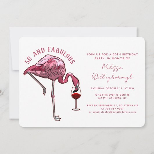 Invitation 50e fête d'anniversaire 50 et fabuleux Flamant ros (Devant)