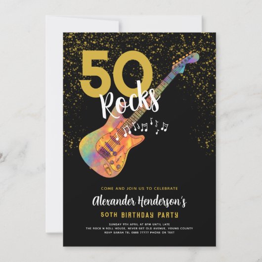 Invitation 50e fête d'anniversaire 50 Rocks Parties scintilla (Devant)
