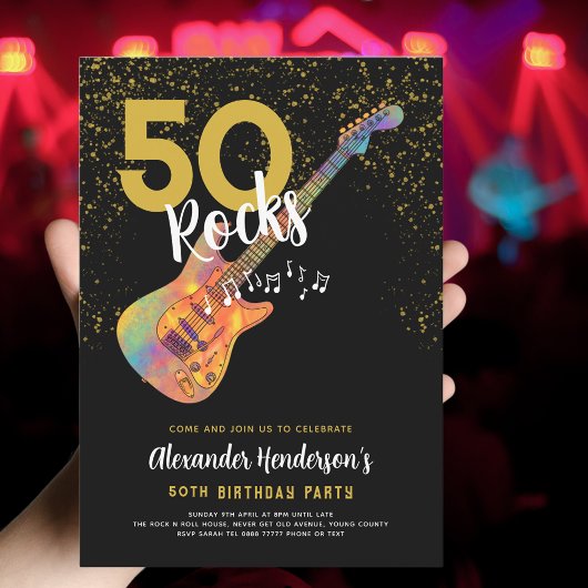 Invitation 50e fête d'anniversaire 50 Rocks Parties scintilla