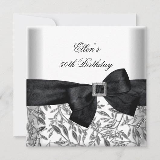 Invitation 50e fête d'anniversaire Bijou d'argent blanc Bow n (Devant)