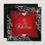 Invitation 50e fête d'anniversaire Black Bright Deep Red Big (Devant / Derrière)
