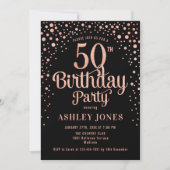 Invitation 50e fête d'anniversaire - Black & Rose Gold (Devant)