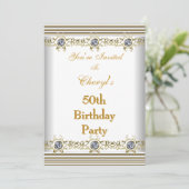 Invitation 50e fête d'anniversaire Blanc Argent Or (Debout devant)