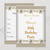 Invitation 50e fête d'anniversaire Blanc Argent Or (Devant / Derrière)