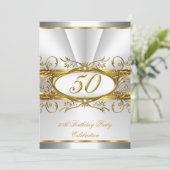Invitation 50e fête d'anniversaire Blanc or floral argent (Debout devant)