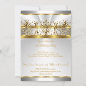 Invitation 50e fête d'anniversaire Blanc or floral argent (Dos)